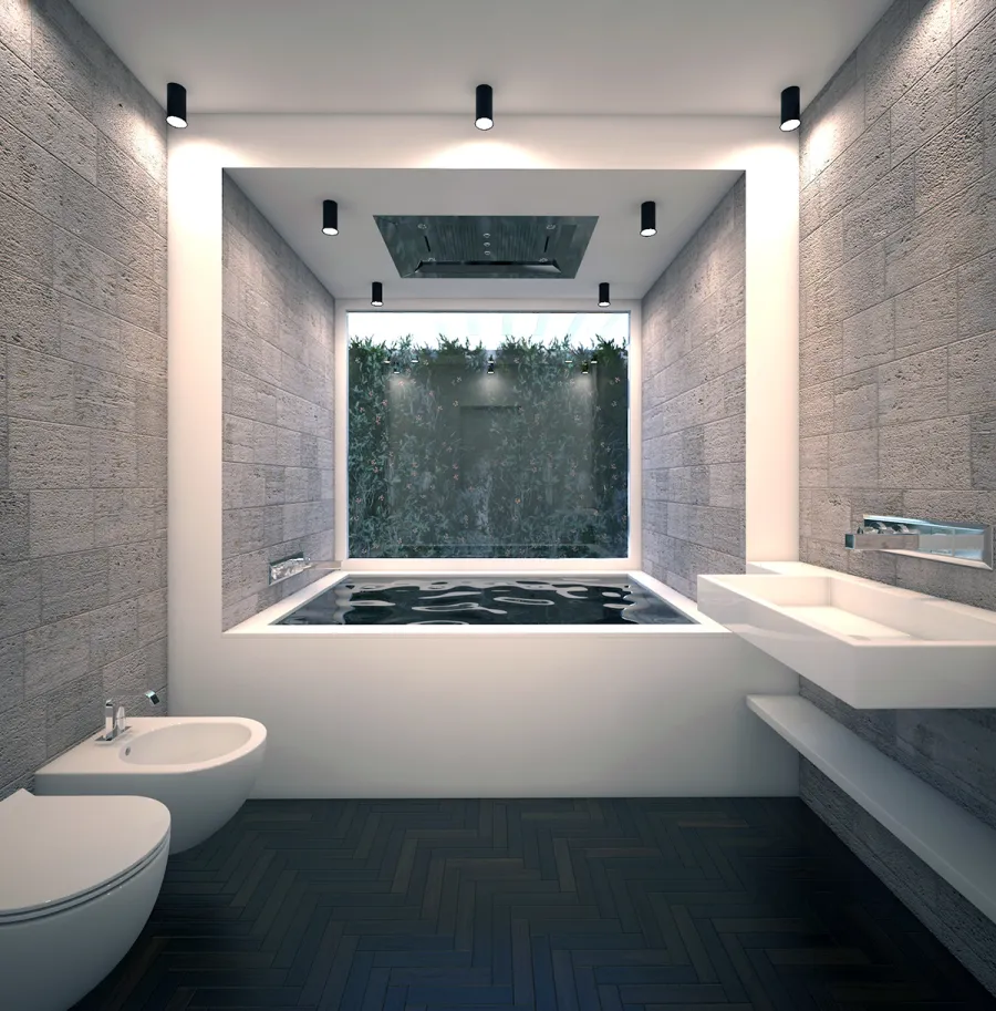 Progetto di una sala da bagno all'interno di una villa privata